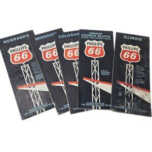 Vintage Phillips 66 Road Maps Nebraska Missouri Colorado Omaha Illinois Lot of 5